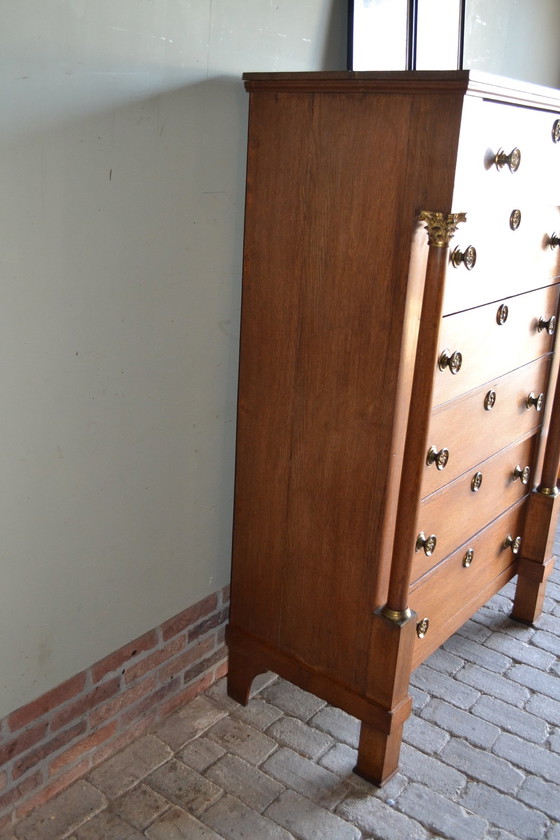 Image 1 of Antique Oak Empire Chiffoniere, Chest of Drawers.