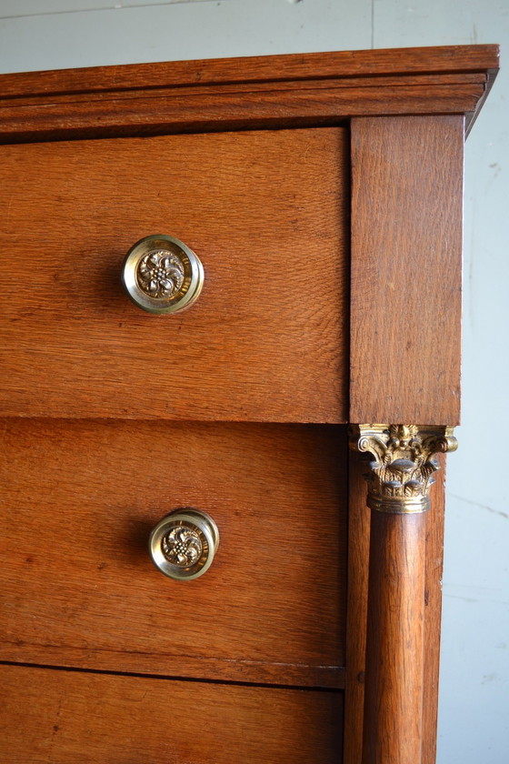 Image 1 of Antique Oak Empire Chiffoniere, Chest of Drawers.