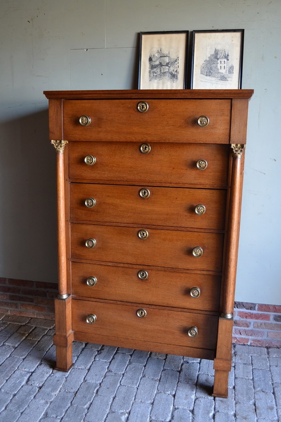 Image 1 of Antique Oak Empire Chiffoniere, Chest of Drawers.