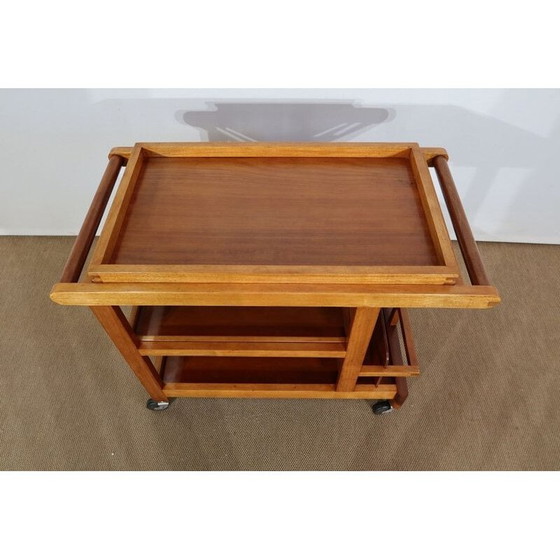 Image 1 of Blond mahogany vintage rolling side table, 1960