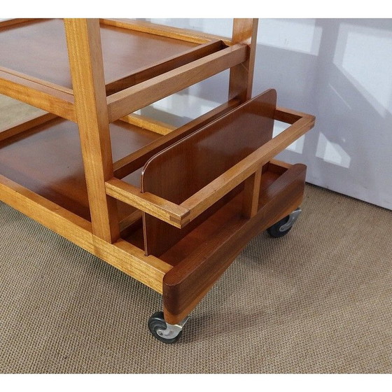 Image 1 of Blond mahogany vintage rolling side table, 1960
