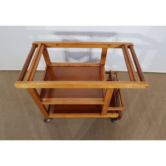 Image 1 of Blond mahogany vintage rolling side table, 1960