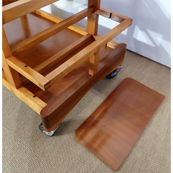 Image 1 of Blond mahogany vintage rolling side table, 1960