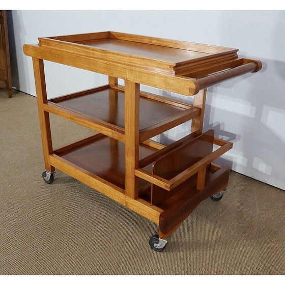 Image 1 of Blond mahogany vintage rolling side table, 1960