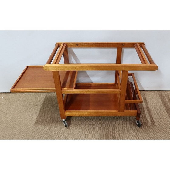 Image 1 of Blond mahogany vintage rolling side table, 1960