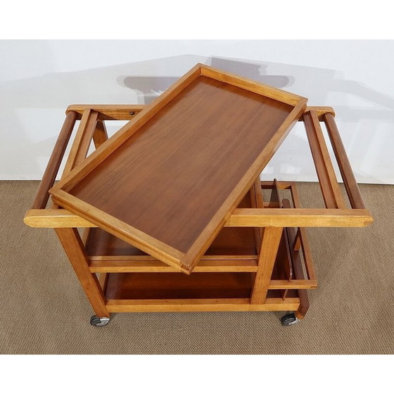 Image 1 of Blond mahogany vintage rolling side table, 1960