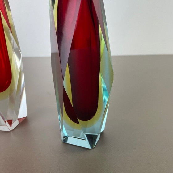 Image 1 of Pair of vintage faceted Murano glass Sommerso vases by Flavio Poli, Italy 1970s