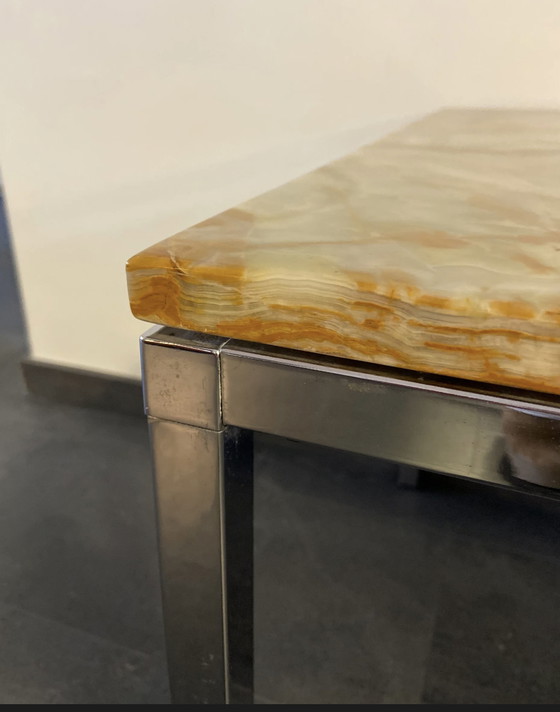 Image 1 of Vintage coffee table with onyx top and chrome frame