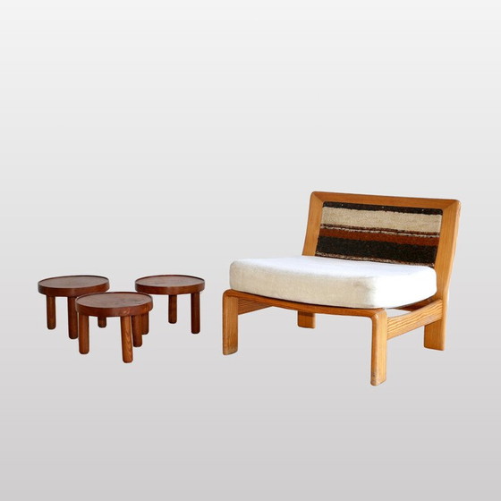 Image 1 of Set of 3 vintage round tables in solid ash by Mado Jolain and René Legrand for House of Edition, France 1956