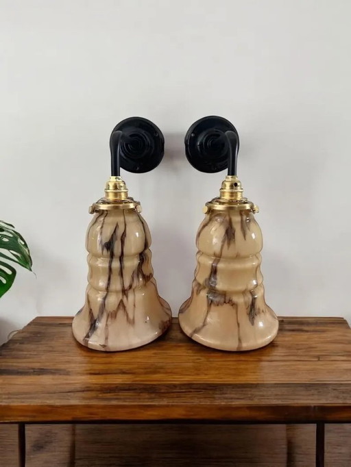 2 Marbled Opaline Wall Lights