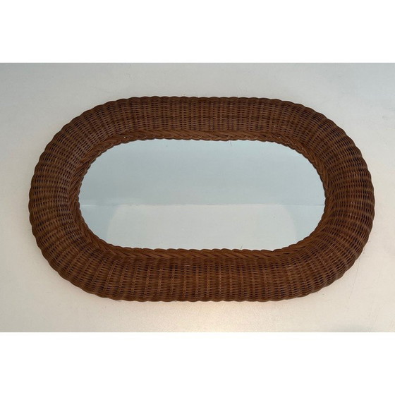 Image 1 of Specchio ovale vintage in rattan, 1970