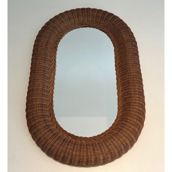 Image 1 of Specchio ovale vintage in rattan, 1970