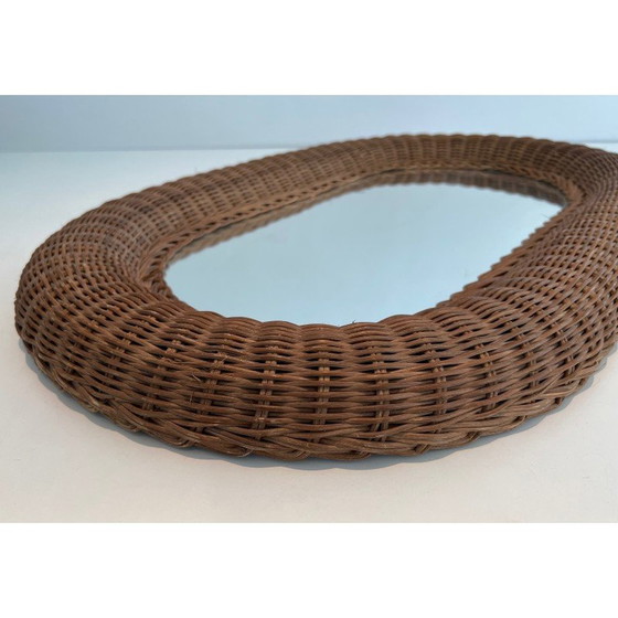 Image 1 of Specchio ovale vintage in rattan, 1970