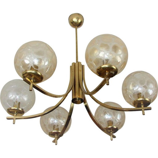 Vintage brass and glass chandelier, 1970s