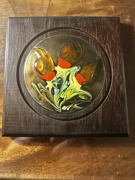 Enameled Wood Frame - Floral - Vintage - 15 / 15 Cm
