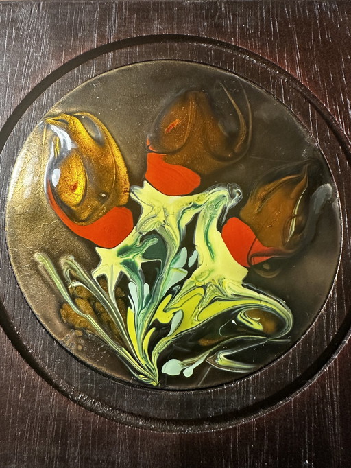 Enameled Wood Frame - Floral - Vintage - 15 / 15 Cm