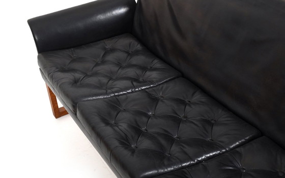 Image 1 of Danish Black Leather Sofa in Teak and Leather, 1960s