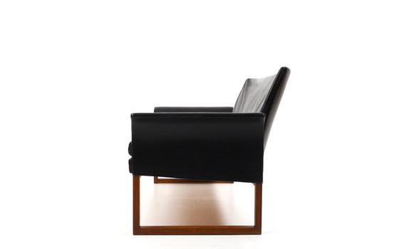 Image 1 of Danish Black Leather Sofa in Teak and Leather, 1960s