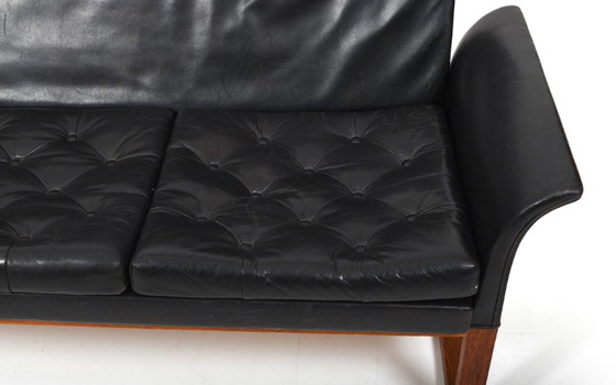 Image 1 of Danish Black Leather Sofa in Teak and Leather, 1960s