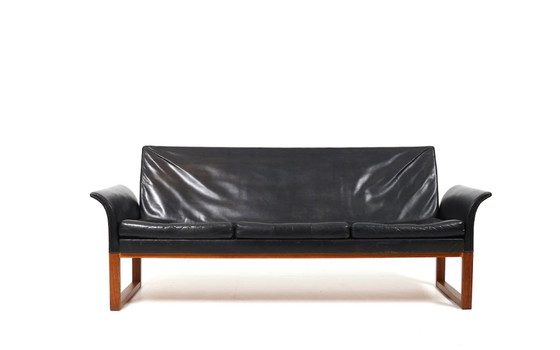 Image 1 of Danish Black Leather Sofa in Teak and Leather, 1960s