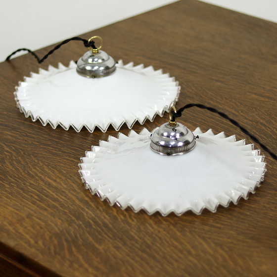 Image 1 of Set of French Opaline Pendant Lamps