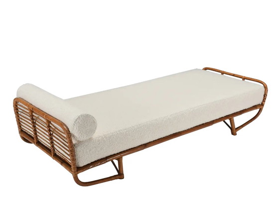 Image 1 of Bamboo and Rattan Daybed in Ivory Bouclé, Italy, 1960s