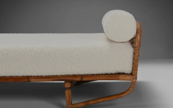 Image 1 of Bamboo and Rattan Daybed in Ivory Bouclé, Italy, 1960s