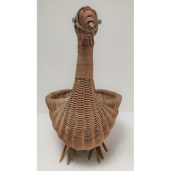Image 1 of Vintage bird-shaped zoomorphic basket in woven wicker, 1960