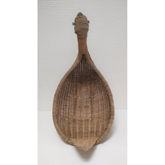 Image 1 of Vintage bird-shaped zoomorphic basket in woven wicker, 1960