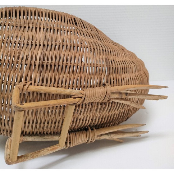 Image 1 of Vintage bird-shaped zoomorphic basket in woven wicker, 1960