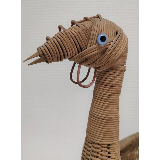 Image 1 of Vintage bird-shaped zoomorphic basket in woven wicker, 1960