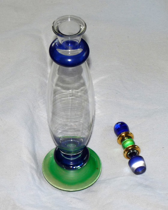 Image 1 of Glass Art Deco object in ultramarine blue and green