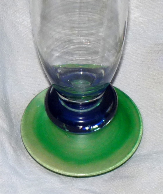 Image 1 of Glass Art Deco object in ultramarine blue and green