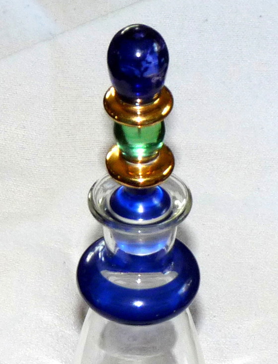 Image 1 of Glass Art Deco object in ultramarine blue and green