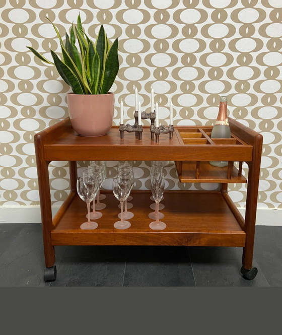 Image 1 of Set of 2 vintage cabinets plus serving trolley with bottle rack
