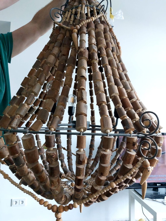 Lustre vintage perles en bois – Metal, Modern (photo 2 of 5)