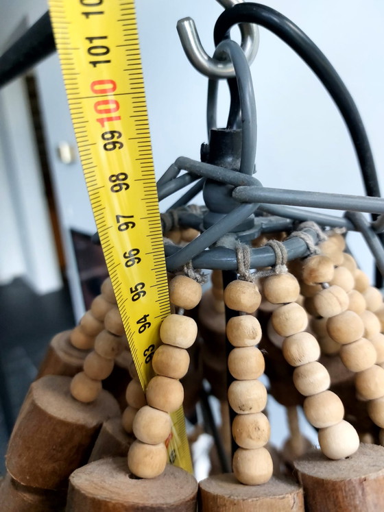 Lustre vintage perles en bois – Metal, Modern (photo 4 of 5)