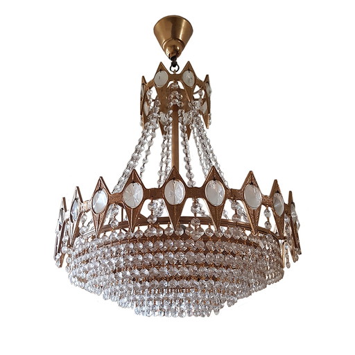 Mid-century glass and brass chandelier