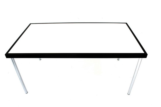 Image 1 of Table d'architecte Werner Heidemann avec plateau en verre blanc incrusté d'un cadre en chêne et de pieds chromés