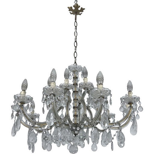 Vintage Maria Teresa crystal and brass chandelier, Italy 1940