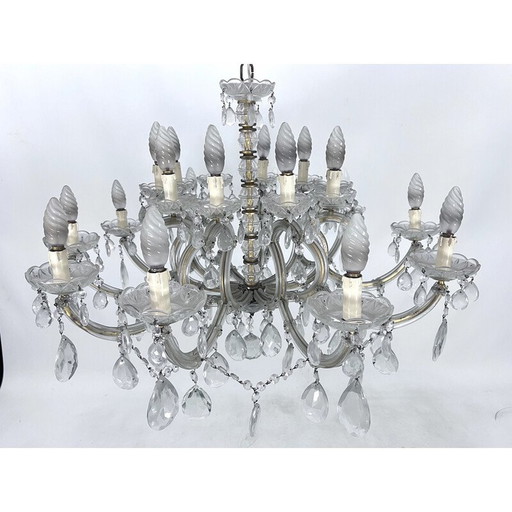Vintage Maria Teresa crystal and brass chandelier, Italy 1940