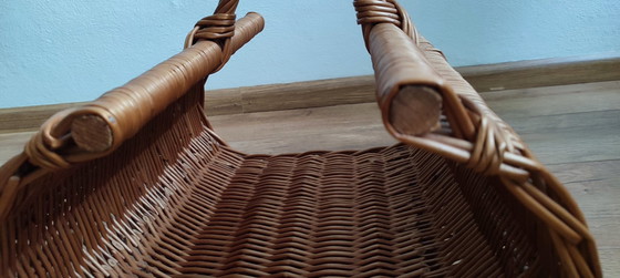 Image 1 of Cane wicker fireplace basket baguette reading newspapers kitty