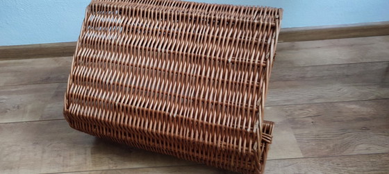 Image 1 of Cane wicker fireplace basket baguette reading newspapers kitty