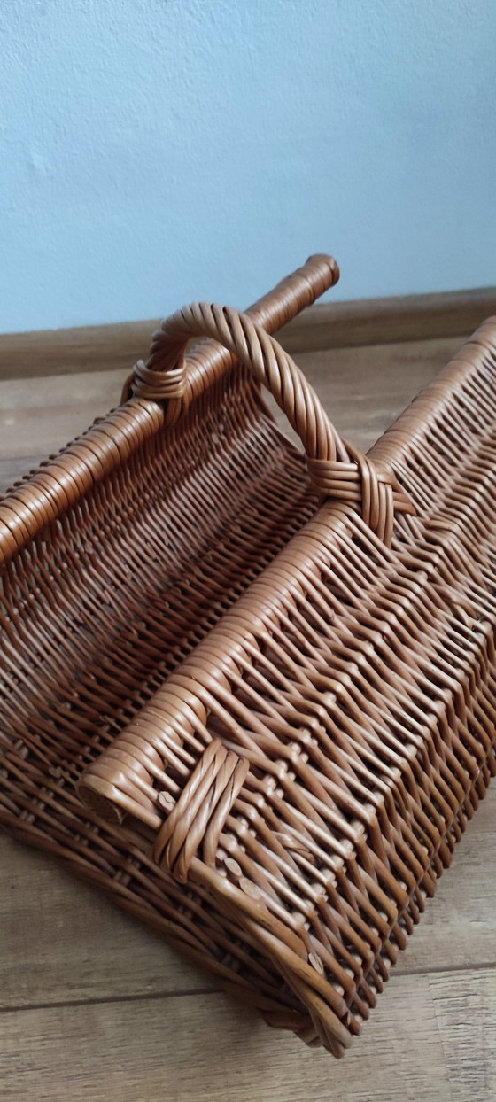 Image 1 of Cane wicker fireplace basket baguette reading newspapers kitty