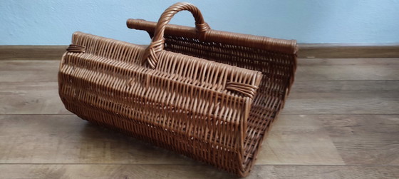 Image 1 of Cane wicker fireplace basket baguette reading newspapers kitty