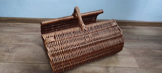 Image 1 of Cane wicker fireplace basket baguette reading newspapers kitty