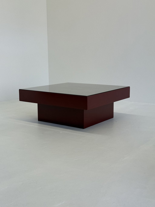 Mid - Century Red Italian Coffee Table With Glass Top.