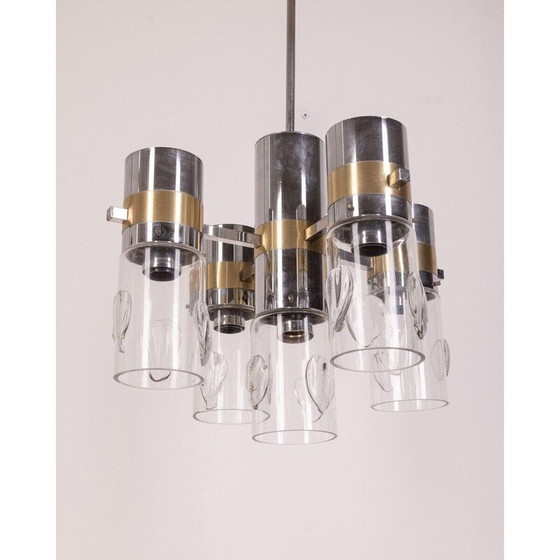 Image 1 of Vintage chandelier in chromed metal and glass by Gaetano Sciolari, 1970