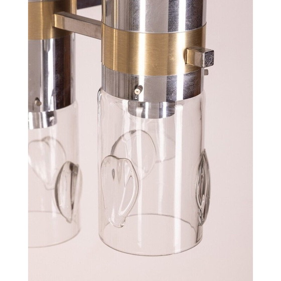 Image 1 of Vintage chandelier in chromed metal and glass by Gaetano Sciolari, 1970