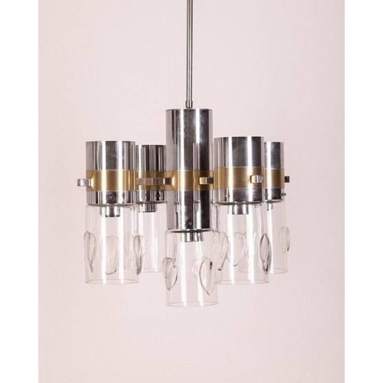 Image 1 of Vintage chandelier in chromed metal and glass by Gaetano Sciolari, 1970